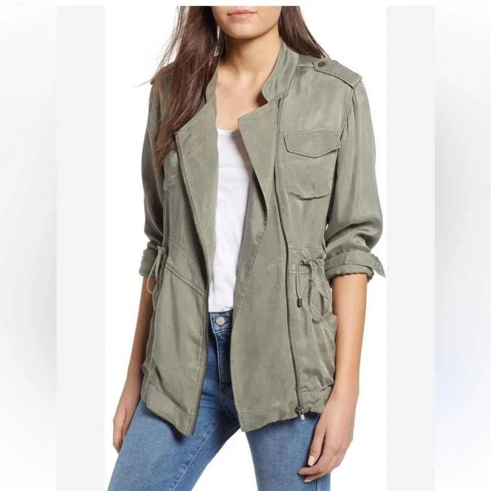 Rails Miles Sage Green Utility Jacket Pockets Drawstring Waist